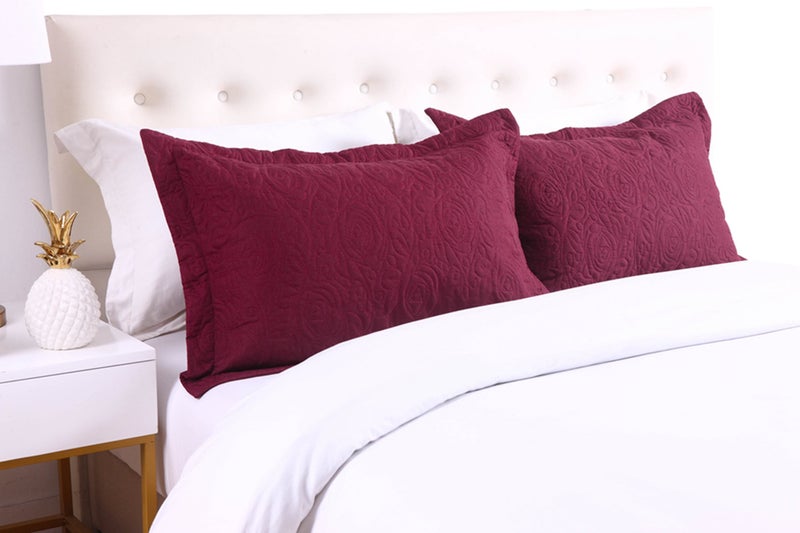 MarCielo 2-Piece Embroidered Pillow Shams, Decorative Microfiber Pillow Covers Set Standard Size, Dark Burgundy - Image 2